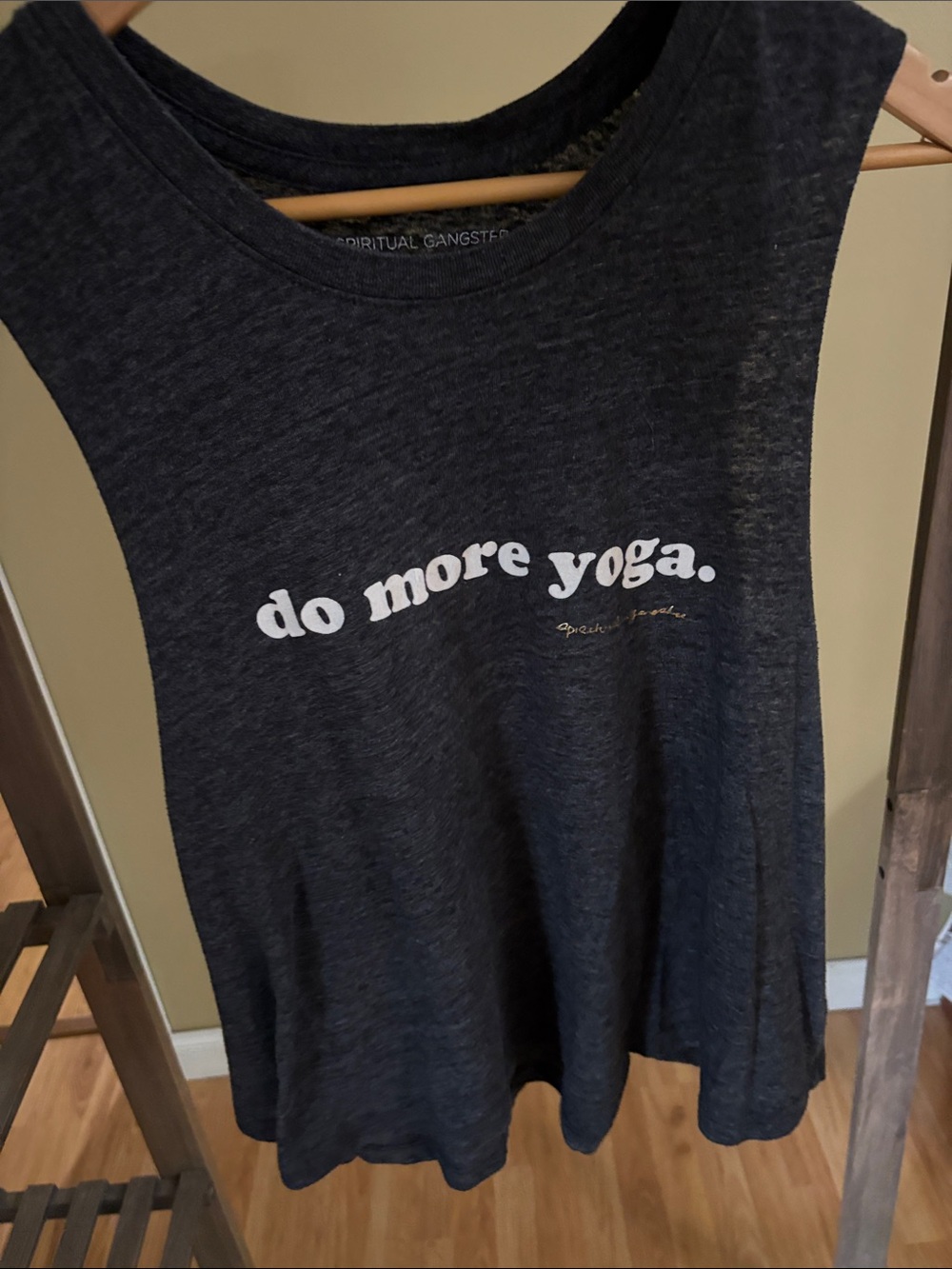 Spiritual Gangster Women's Muscle Tee in Black with White 'do more yoga.' Print
